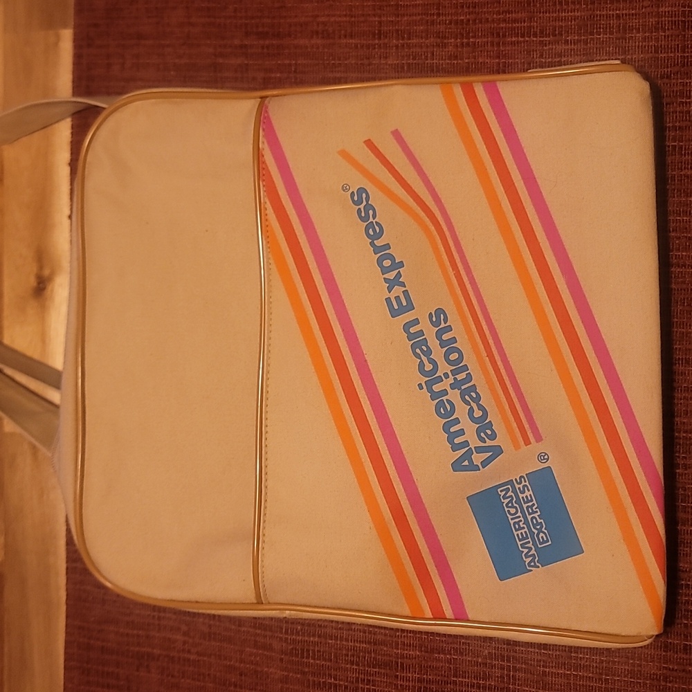 Vintage American Express Vacations Beige Canvas Messenger Tote Bag Carry-On